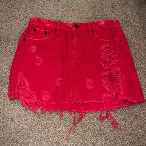 vestique red ripped jean skirt